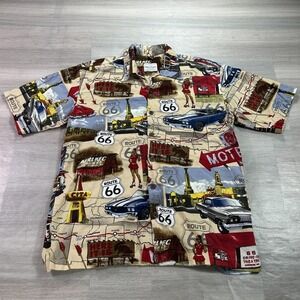 David Carey Shirt Mens Large Multicolor Route 66 Cars Travel Button Up Casual